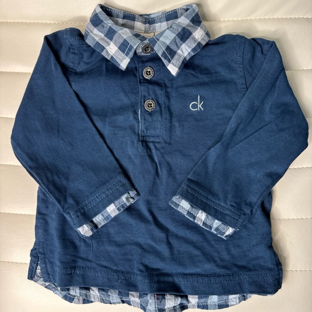 Calvin Klein‎ Infant Boys Blue Long Sleeve Collared Shirt Pullover Sweater